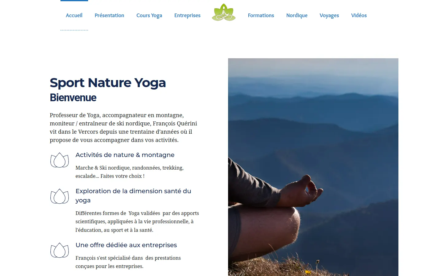 L'ancien site Sport Nature Yoga sur ordinateur