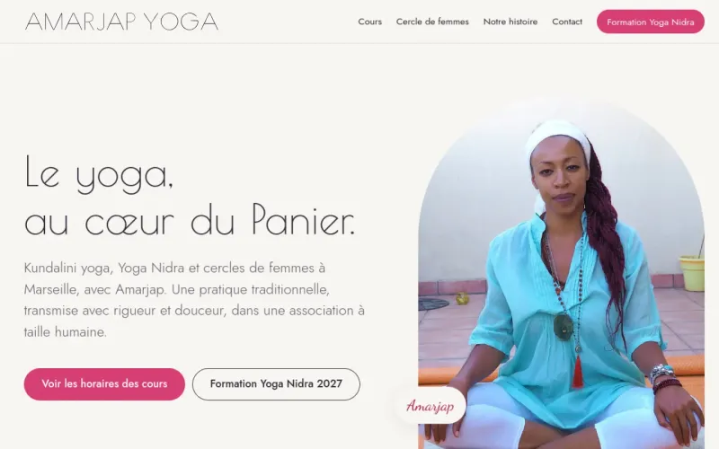 Page d'accueil du site d'Amarjap Yoga, à Marseille