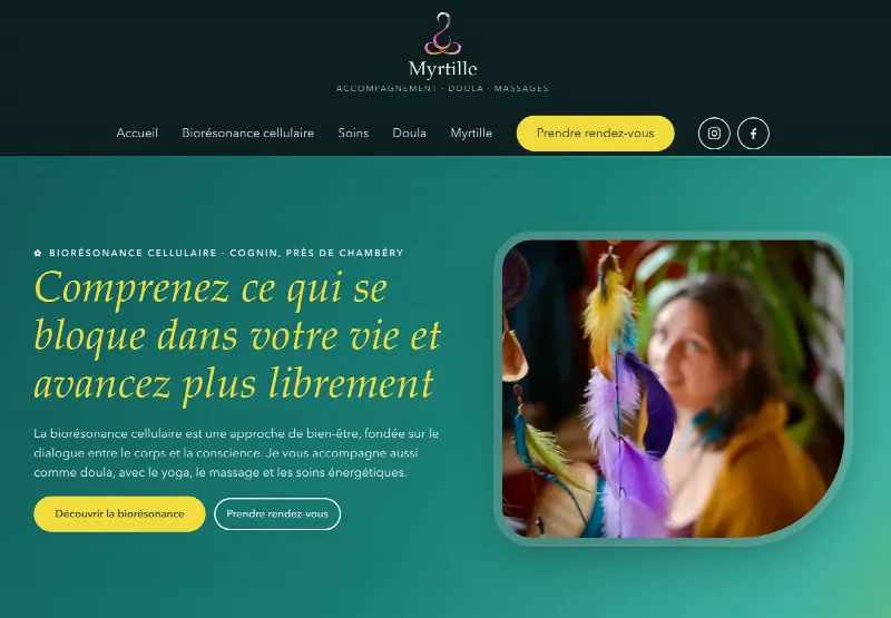 Page d'accueil du site de Myrtille Accompagnement, doula et soins à Cognin