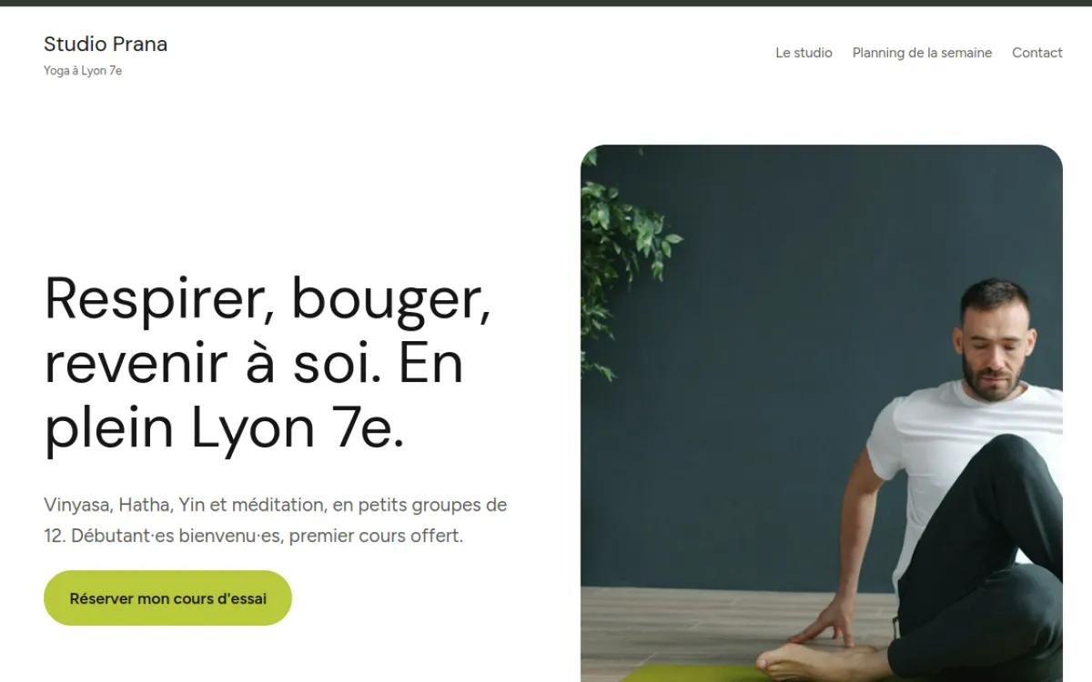 Exemple de site de studio de yoga : planning de la semaine, tarifs et profs